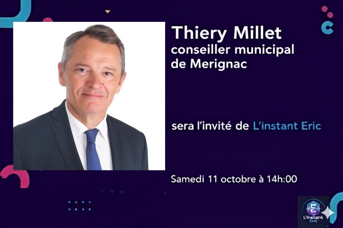 Thierry Millet, conseiller municipal de Mérignac sera l’invité de <a href="/EricGhaffar/">Eric Ghaffar</a> samedi 11 octobre.