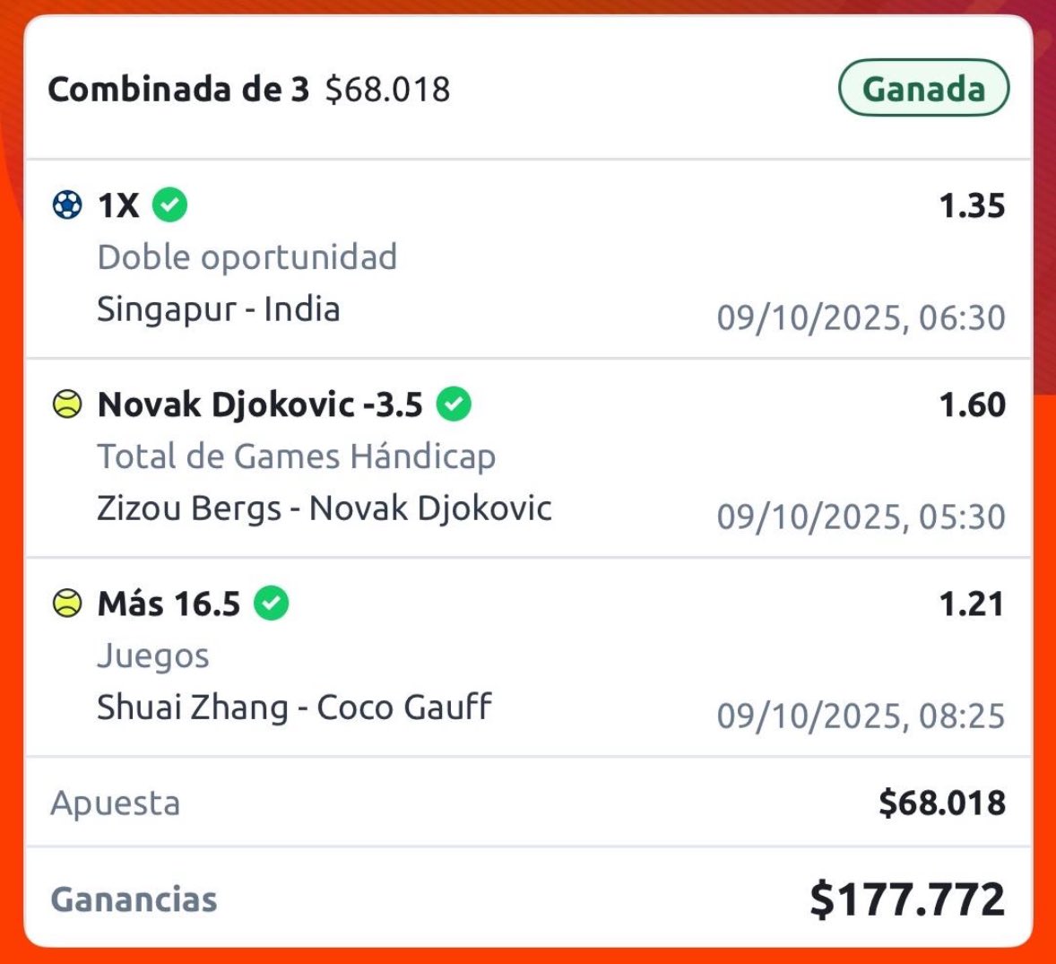 JoePicksWin's tweet photo. #JoePicks Paso 3️⃣ ✅✅🪜

Empezamos el día de maravilla familia, un  rico verde para el paso 3 de nuestro reto 🤩🤑

En un rato estaremos pasando en siguiente paso 🔥 vamos con toda a por un nuevo verde 🍀 https://t.co/I6V1BTMgE8