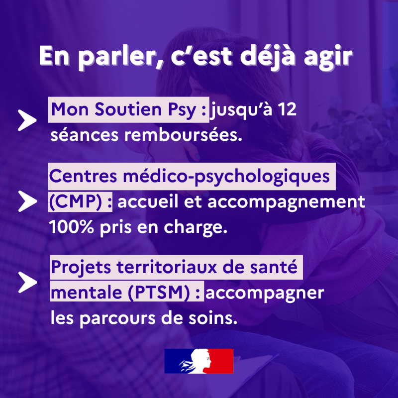 Sante_Gouv's tweet photo. 📅 Journée mondiale de la #SantéMentale

💬 23% des Français estiment ne pas prendre suffisamment soin de leur santé mentale. 
Un rappel important : en parler, c’est déjà agir.

🧠 Des dispositifs existent pour accompagner chacun : Mon Soutien Psy…