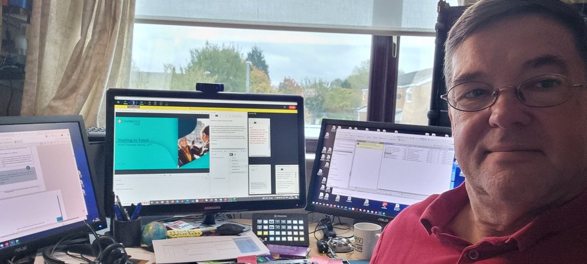 I am ready to deliver a two and a half hour Starting To Teach GCSE Computer Science webinar for OCR. If you are one of the 50 attendees then this is what it looks like on the other side of the camera