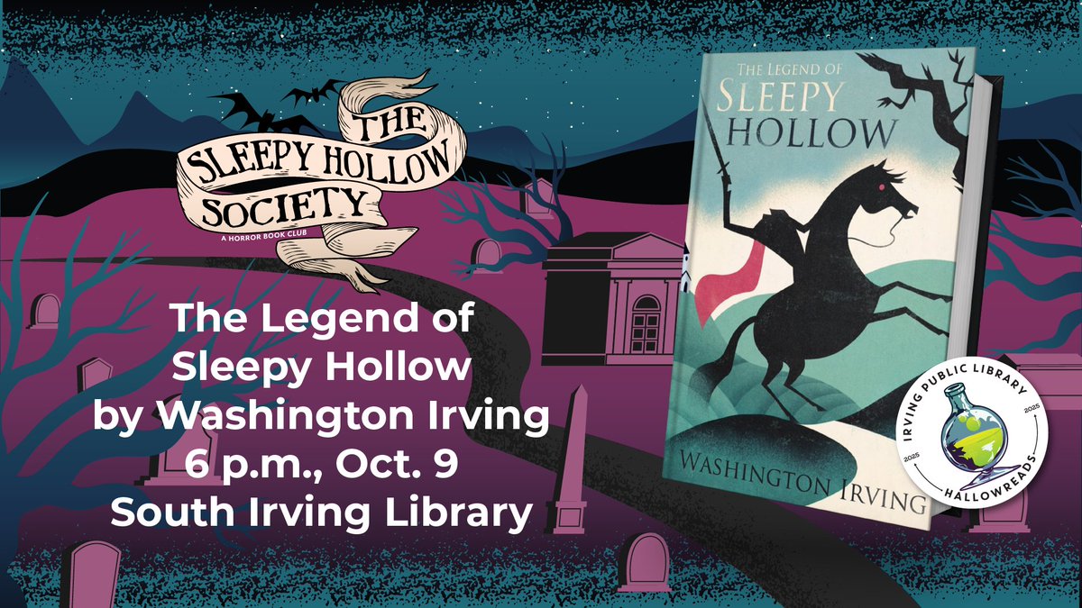 irvinglibrary's tweet image. The library&apos;s system is undergoing an upgrade, but programs continue as scheduled! Adults can enjoy our newest book club, the Sleepy Hollow Society at 6 p.m., tonight, Oct. 9 at South. Adults are also invited to create Spooky Bad Art at 4 p.m., Oct. 11 at South. #IrvingLibrary