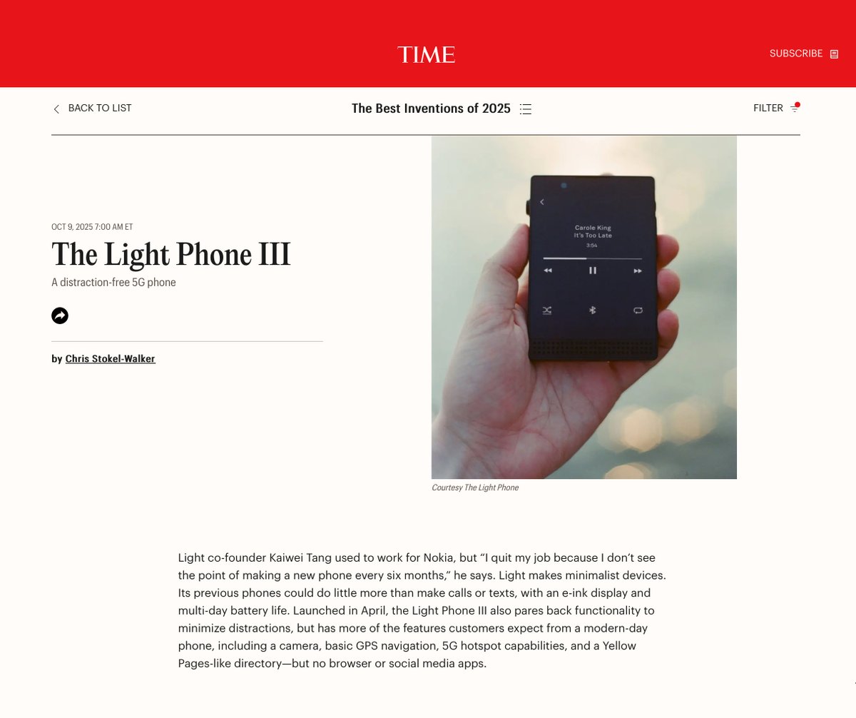 Thank you <a href="/TIME/">TIME</a> for naming the Light Phone III one of the Best Inventions of 2025! Cheers!

time.com/collections/be…