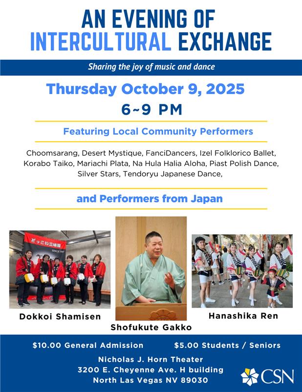 CSNCareerServ's tweet image. Intercultural Exchange: Thursday October 9th 6-9PM
$10.00 General Admission $5.00 Students/Seniors
NLV Campus, Nicholas J. Horn Theater (H building)
#CareerServices #InterculturalExchange
