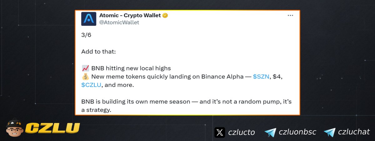 czlucto's tweet image. $CZLU ON BINANCE ALPHA SOON ?👀

@ATOMICWALLET