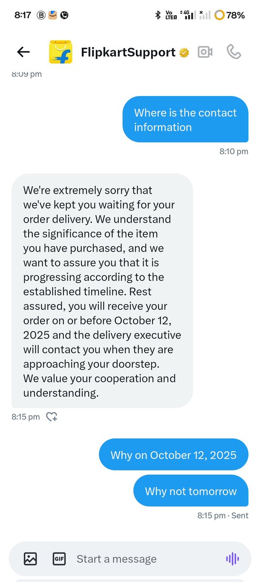 IMINDIANSNTNI's tweet photo. Why on October 12, 2025 why not tomorrow? @flipkartsupport https://t.co/7BulpAWOWt