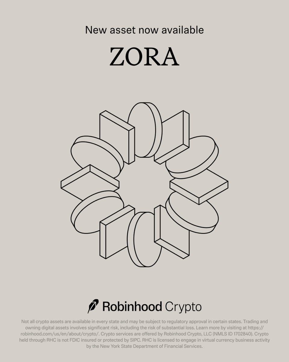 QuantThread's tweet image. 🚨HUGE NEWS🚨
$ZORA has been listed on @RobinhoodApp
It is now available to trade on Spot!
This is only the start for @zora