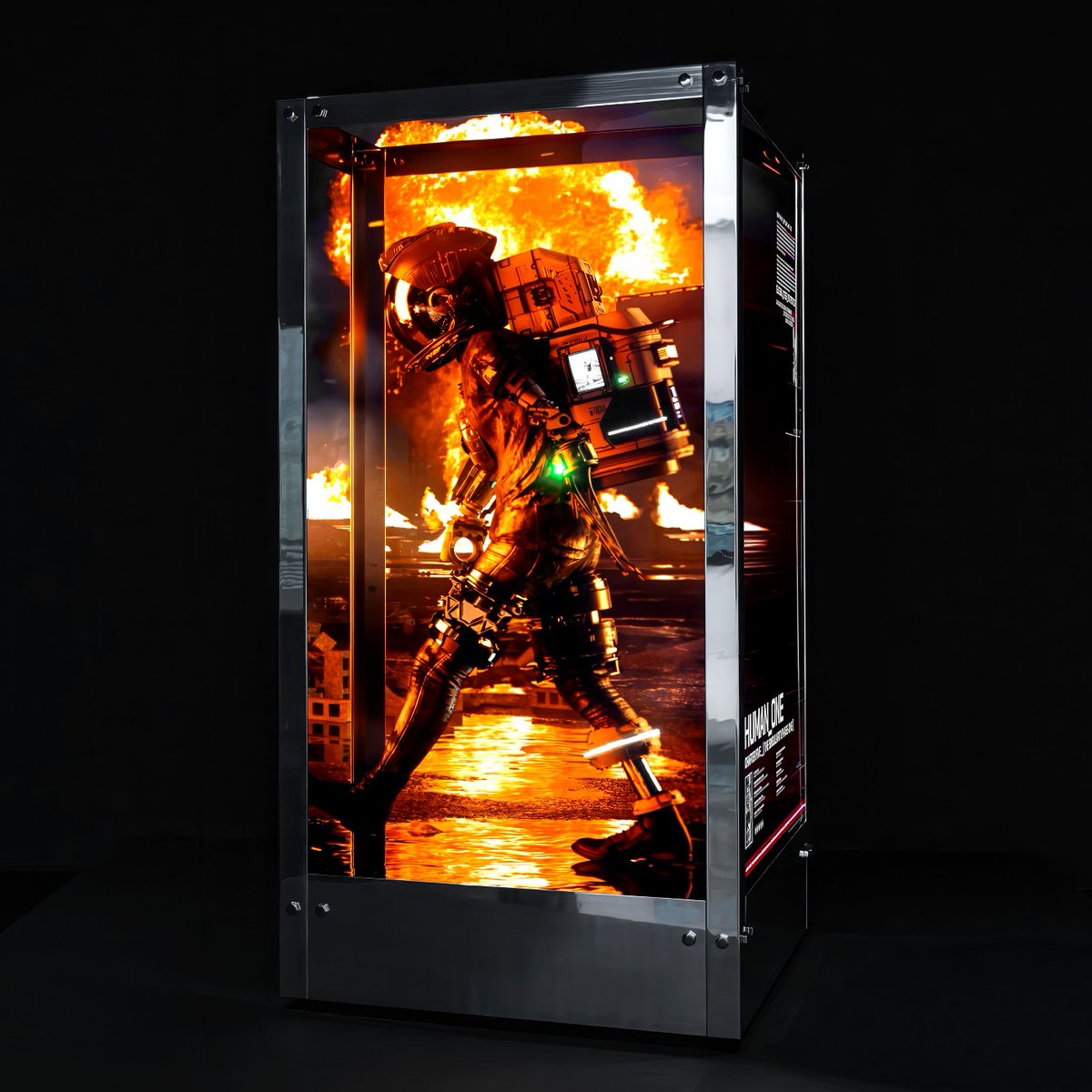 NB (@noahbolanowski) on Twitter photo Sunny Cheung: "...HUMAN ONE draws attention to the border between reality and virtuality... This seemingly endless digital world is confined within a physical box constructed from four LED panels... As a result, the box feels present both inside and out."
Below: Human One (2021) Sunny Cheung: "...HUMAN ONE draws attention to the border between reality and virtuality... This seemingly endless digital world is confined within a physical box constructed from four LED panels... As a result, the box feels present both inside and out."
Below: Human One (2021)