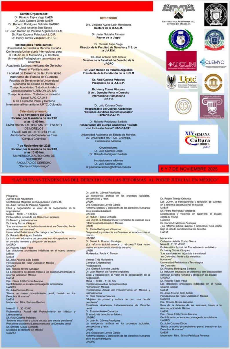 Invitados(as) a ser parte de la XIV SEMANA INTERNACIONAL DE LA CULTURA JURÍDICA Y LA PAZ #Mexico 🇲🇽🇲🇽🇲🇽 Universidad Autónoma de Guerrero y Universidad Autónoma del Estado de Morelos #Cuernavaca #Guerrero
Te esperamos!!