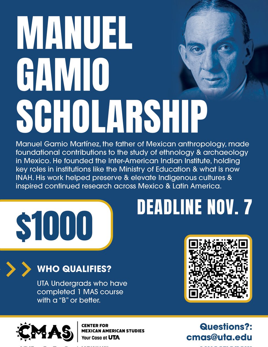 We have a NEW QR CODE to apply for the Manuel Gamio Scholarship! The deadline is November 7, apply now!