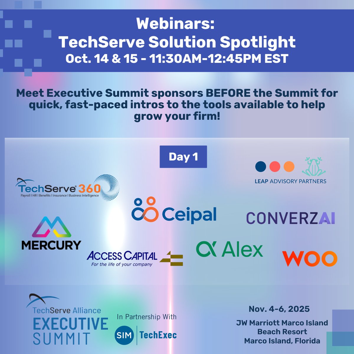 TechServe_Assoc's tweet image. Join us online for the TechServe Solution Spotlight - two dynamic virtual sessions featuring the #TechServeSummit2025 sponsors as they share tools, technologies, and strategies to support your firm.
Register here: hubs.la/Q03MWHm10