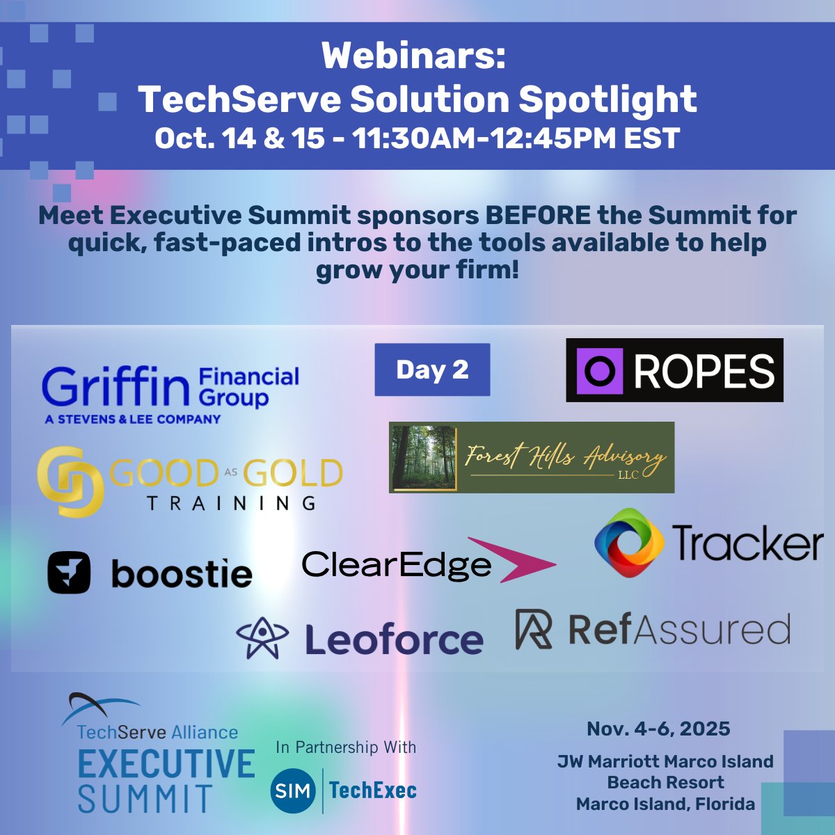 TechServe_Assoc's tweet image. Join us online for the TechServe Solution Spotlight - two dynamic virtual sessions featuring the #TechServeSummit2025 sponsors as they share tools, technologies, and strategies to support your firm.
Register here: hubs.la/Q03MWHm10