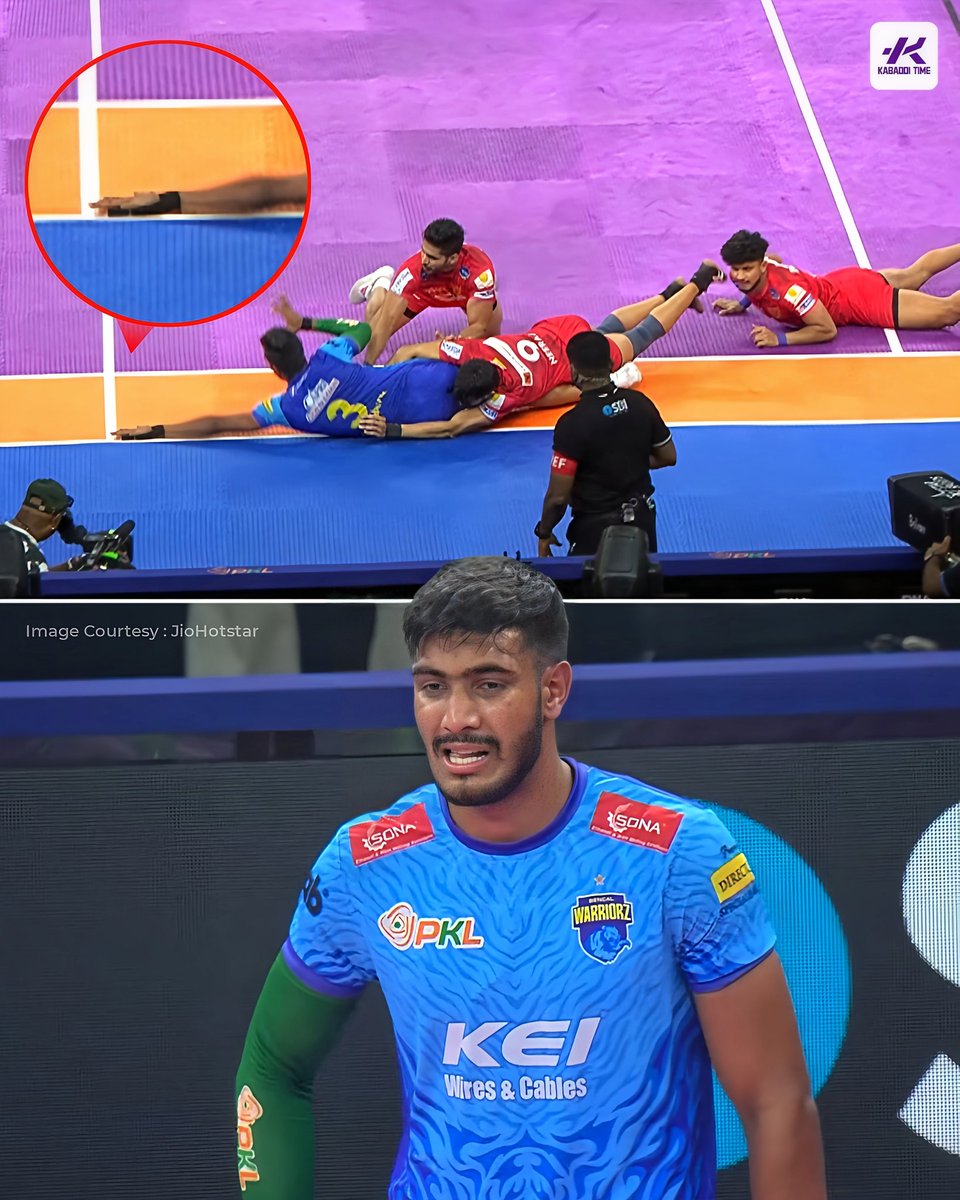 Kabadditime's tweet image. Ittuu 🤏🏻 sa Rah Gaya...! 💔🥹

📸© JioHotstar

#devankdalal #bengalwarriorz #kabadditime