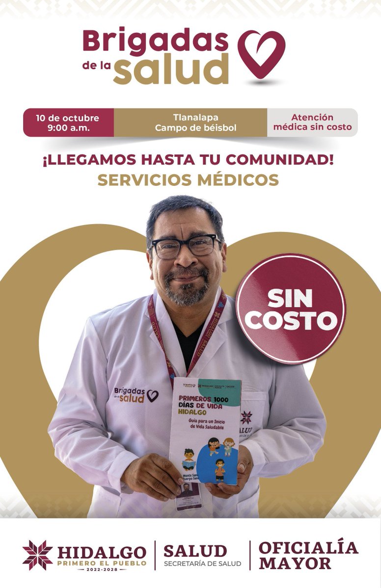 Salud_Hidalgo's tweet image. Las #BrigadasDeLaSalud llegan Mañana a Tlanalapa 🏥

🕘 9:00 a.m.
📍 Campo de béisbol

Acude por atención médica gratuita, vacunación, esterilización canina y felina, apoyos funcionales y más servicios para tu bienestar.

#PrimeroTuSalud #PrimeroElPueblo