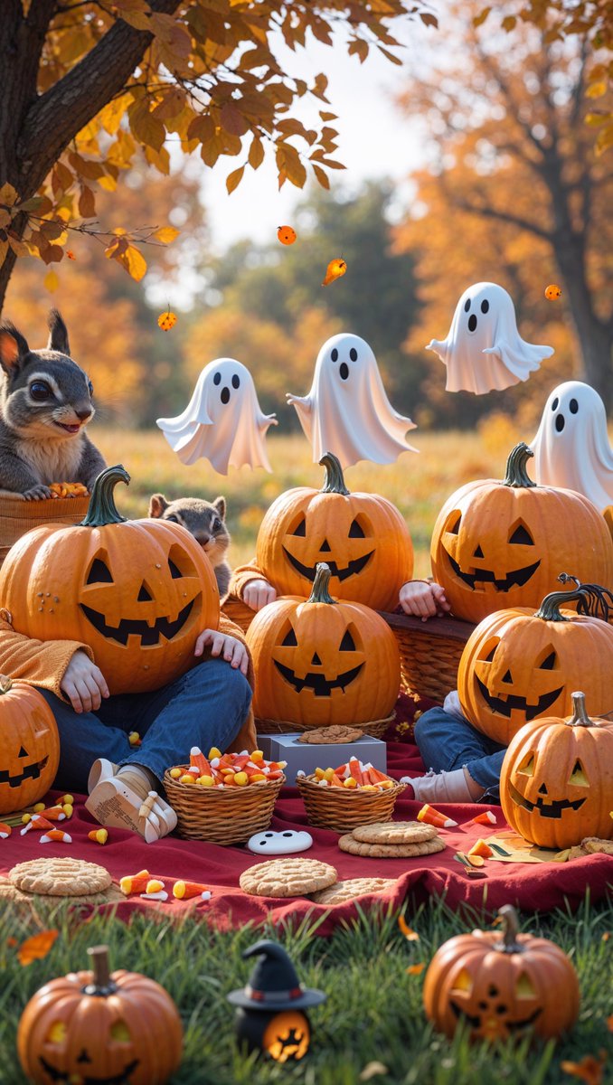 LakesFurniture's tweet photo. Cute Halloween Ghost Picnic Art | Pumpkin Party Wall Art Print | Whimsical Fall Ghost Artwork | AI Halloween Design for T-Shirts, Mugs https://t.co/DVHDWuCFIu #giftforgeek #aiart #walldecor #tshirtdesign #lakedistrict #greetingscards #aiprints #WallArt https://t.co/7UbukaTpbW
