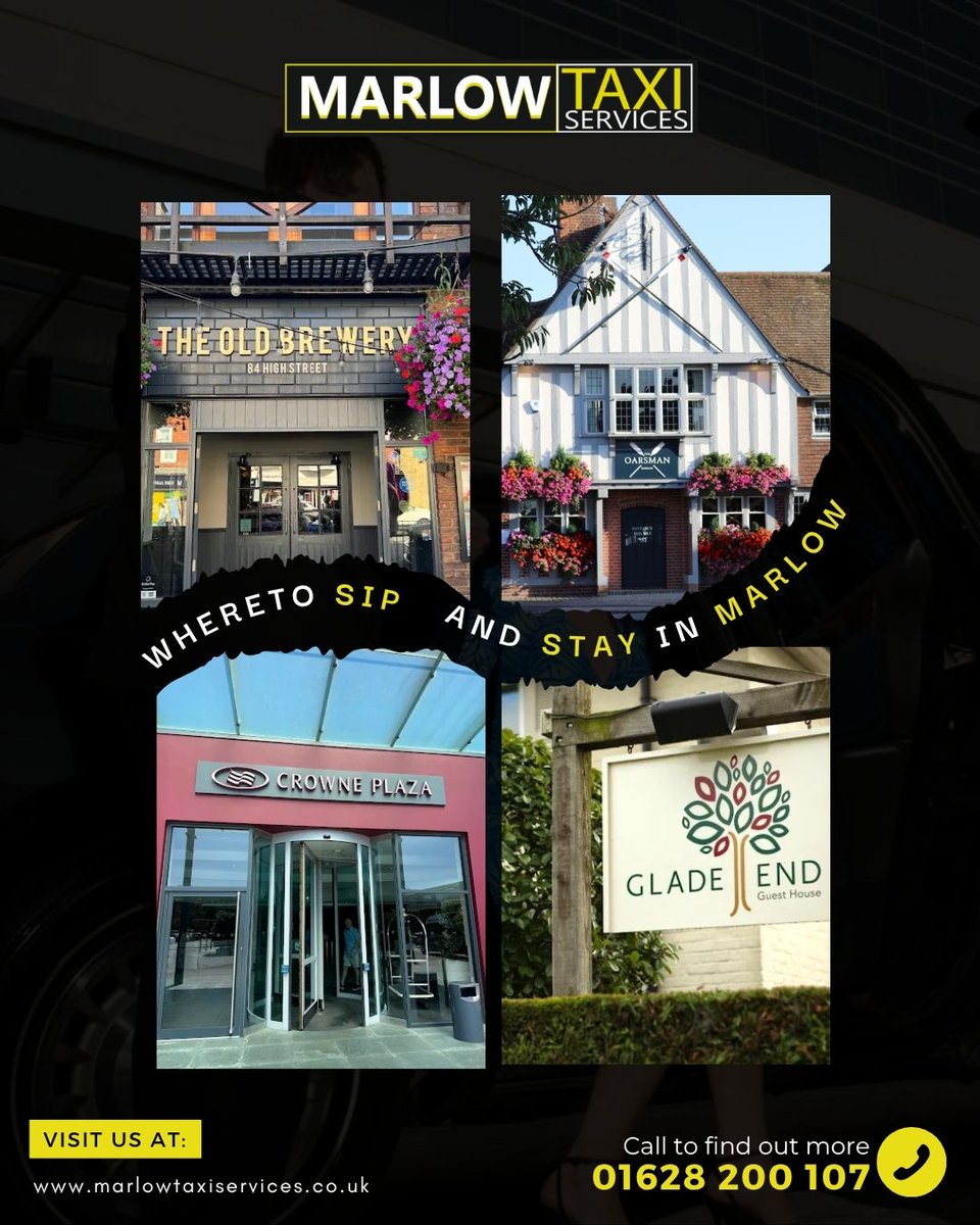 Where to sip and stay in Marlow 

☎️01628 200 107
🌐marlowtaxiservices.co.uk

#booknow #marlowtaxis #marlow #AdoorableThursday #thursdaycommute