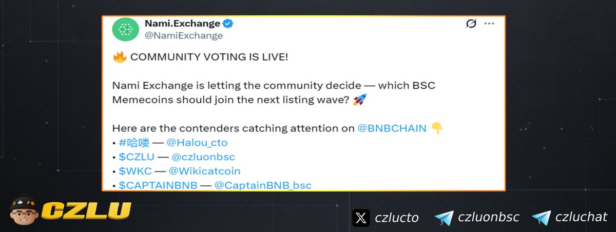 czlucto's tweet image. VOT FOR $CZLU LISTING ON NAMI EXCHANGE !

x.com/NamiExchange/s…