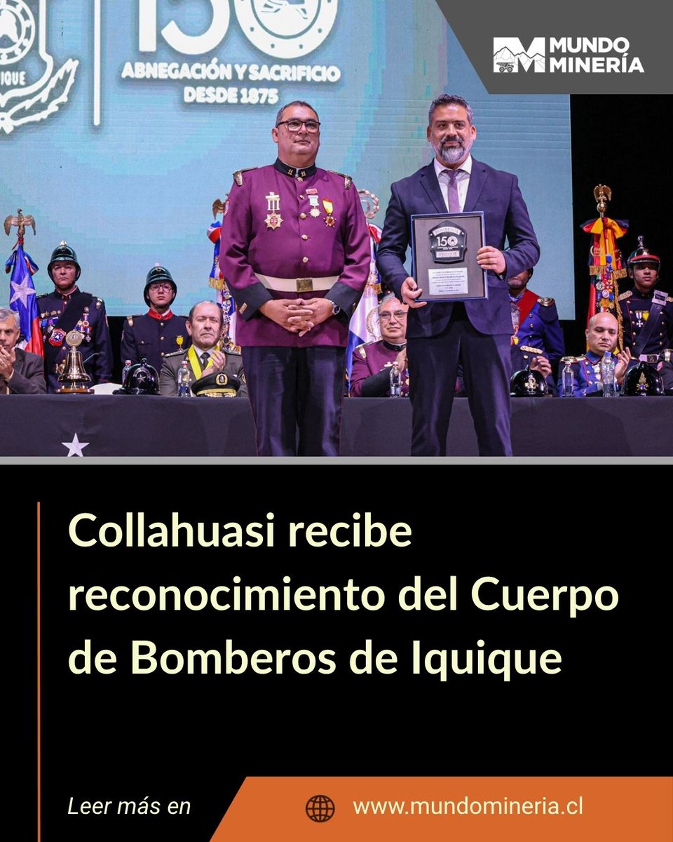 MundoMineria's tweet image. Collahuasi fue distinguida por el Cuerpo de Bomberos de Iquique en el marco de su 150° aniversario.

mundomineria.cl/2025/10/09/col…

#mineriachilena #bomberosiquique #collahuasi
