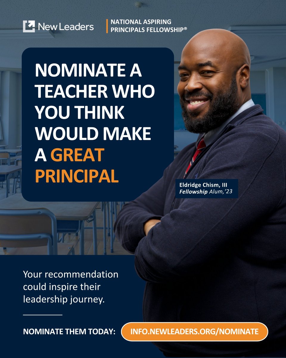 This #NationalPrincipalsMonth, we celebrate the leaders shaping the future, and the next great principal might already be in your community!

Nominate an educator you believe in—and help them take the next step toward leadership with the Fellowship: hubs.ly/Q03MW2Th0