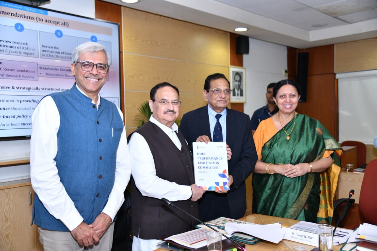 JPNadda's tweet image. Chaired the 10th Governing Council Meeting of @ICMRDELHI today.
Reviewed ICMR’s progress as a mission-driven, solution-oriented research organization that is advancing India’s health research ecosystem in line with the vision of Viksit Bharat@ 2047. 

Discussions focused on…