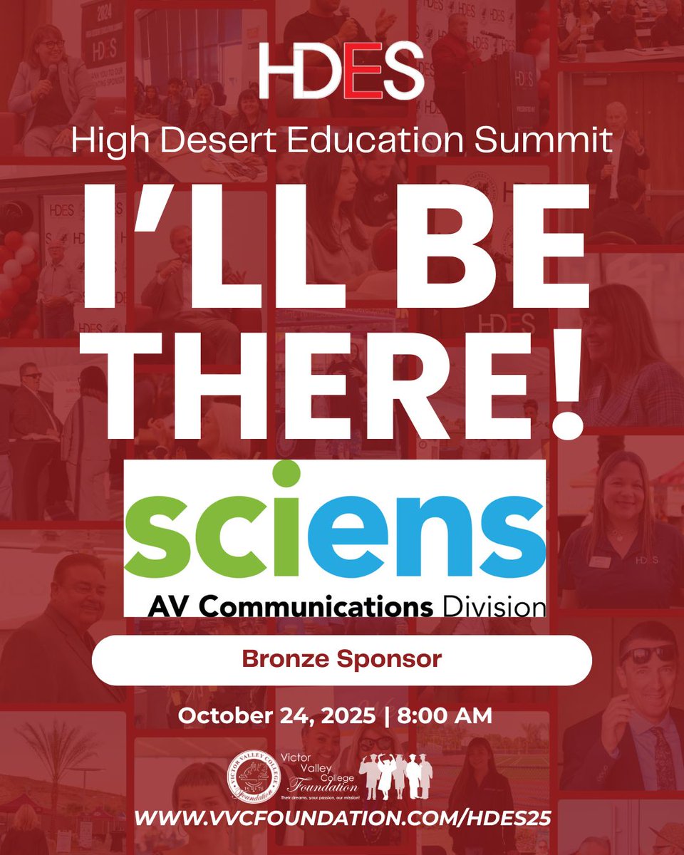We’re honored to recognize Sciens - AV Communications Division as a Bronze Sponsor for the 2025 High Desert Education Summit.

Their partnership is a powerful investment in the conversations and collaborations that move our community forward.

#HDES25 #VVCProud #VVVCF