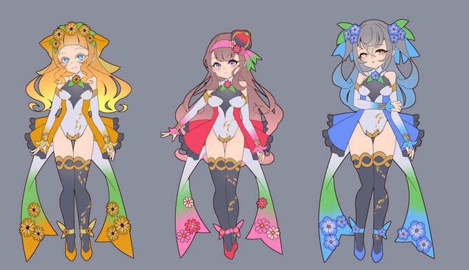 花聖騎士ちゃん、ふたなり蟲怪人化の立ち絵
ハチ、ハナカマキリ、クモの怪人になってしまった三人なのよ。それぞれ特徴的な蟲チンポをもっているの。 