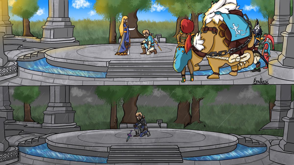 Emlaux_art's tweet photo. Linktober day 4: nostalgia.
Angsty post, I mean who wouldn’t cry after regaining their memories only to get to know all their friends are dead? (All Except Zelda)
Art by med pose by the game developers.
#botw #link #linktober #linktober2025 #botwlink https://t.co/tvic3FU0Nw