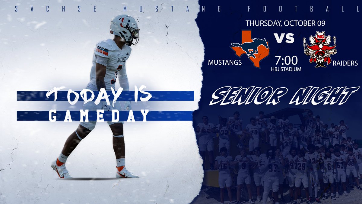 Game 7️⃣
🆚 North Garland (H)
🕖 7:00
🏟️ HBJ Stadium 
📍 Garland, TX
🎓 Senior Night
🎟️ bit.ly/ng109
📺 bit.ly/SMFB109