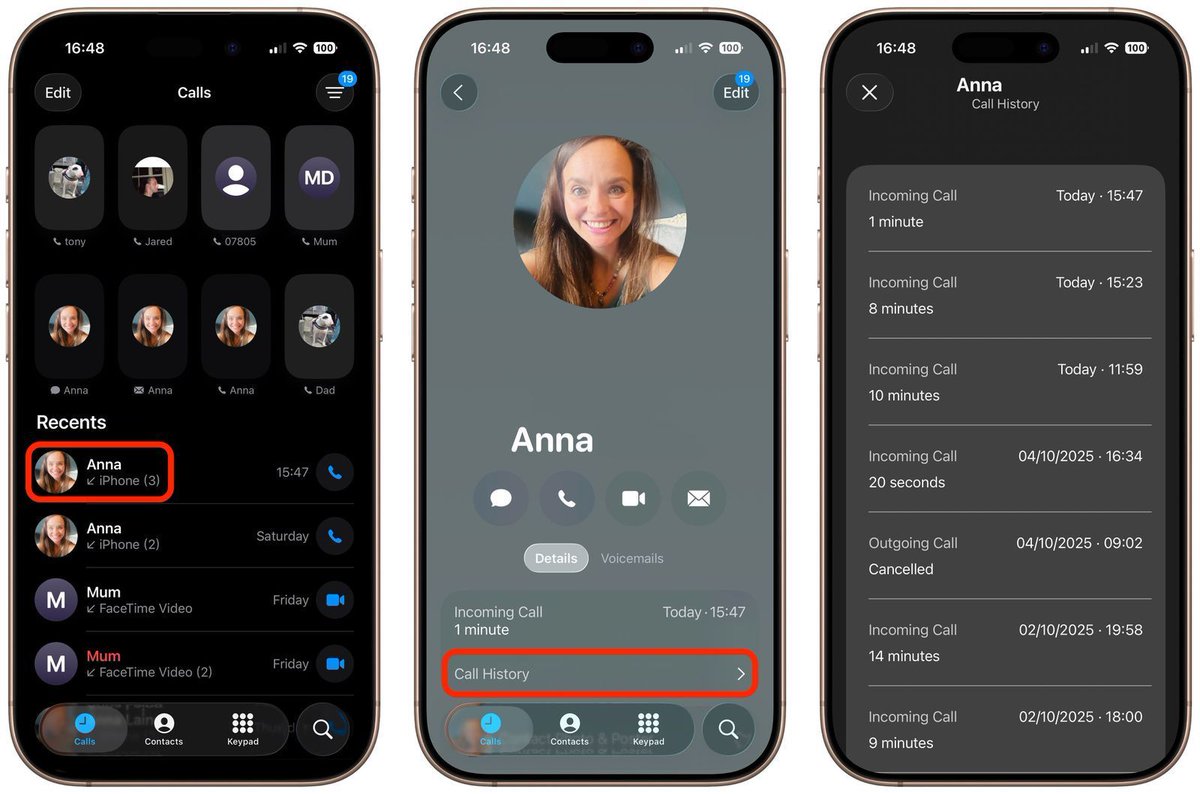 melanews's tweet image. Per chi ha bisogno di ricordare l'ultima conversazione o verificare la durata di una chiamata, ecco come accedere alla cronologia estesa sul tuo iPhone:

📱 Apri l'app Telefono  
🔍 Cerca il contatto nei Recenti  
📜 Scorri fino a Cronologia Chiamate

#Tecnologia #iPhoneTips