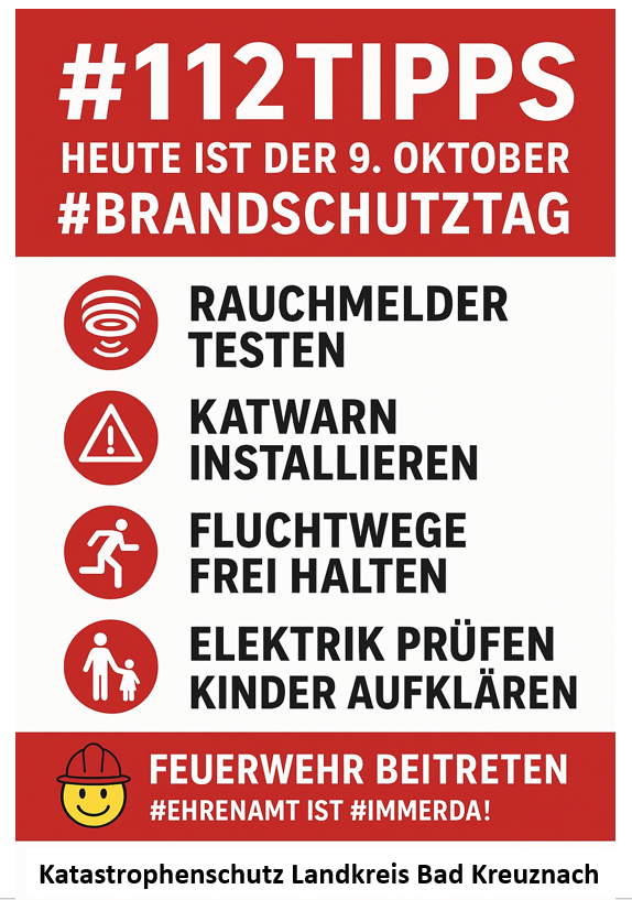 VOST_TeamMedien's tweet photo. #112Tipps :  Heute ist der #Brandschutztag 🚒! Wir appellieren: Rauchmelder testen, #Katwarn installieren, Fluchtwege frei halten, Elektrik prüfen, Kinder aufklären&amp;  #Feuerwehr beitreten 😉#Ehrenamt ist #immerda  ! #NotfallWissen #WirLebenSicherheit #KatS #LandkreisBadKreuznach https://t.co/xlzqVN795k