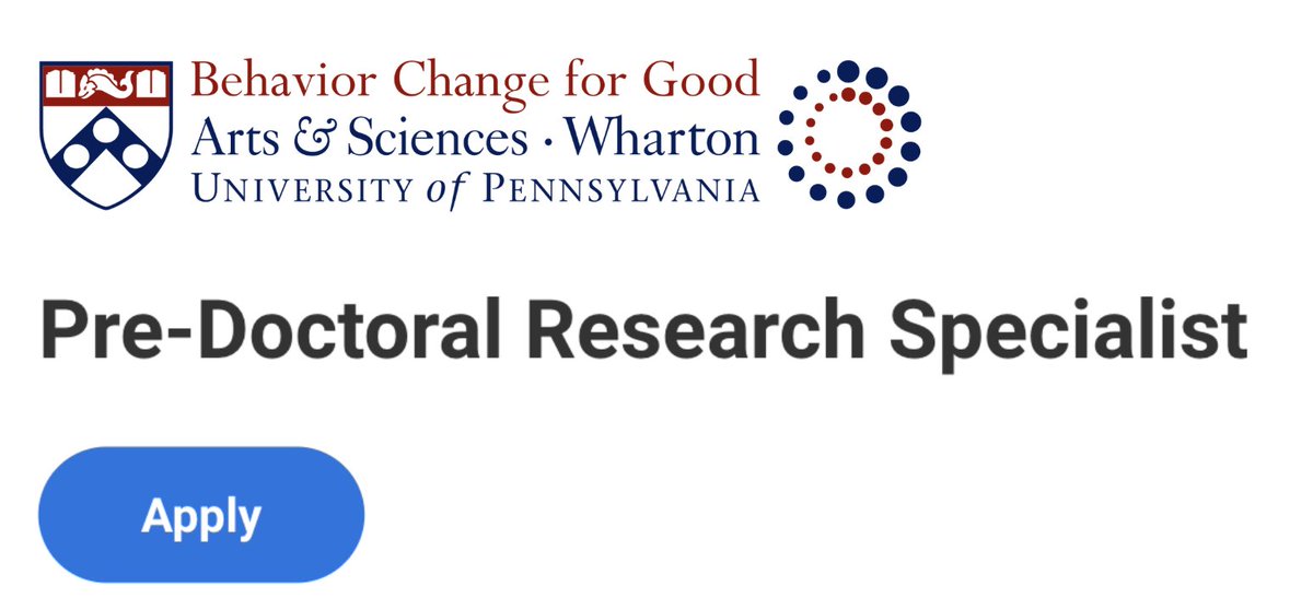 BehaviorChange's tweet image. Interested in working on research with @katy_milkman &amp;amp; @angeladuckw to promote #BehaviorChange? Apply to our full-time Pre-doc Researcher position, ideal for anyone considering a PhD! June ‘26 start: bit.ly/3J2UJaq