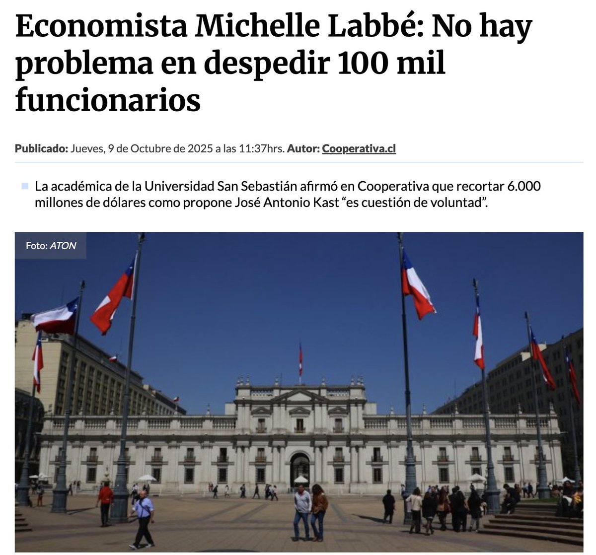 🔴La economista Michelle Labbé indica que no hay problema en despedir a 100 mil funcionarios públicos

"Recortar 6.000 millones de dólares es cuestión de voluntad"