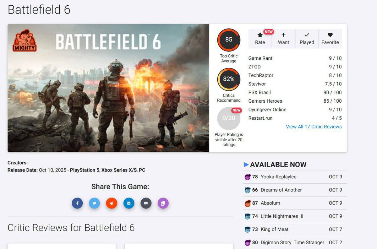 Первые оценки Battlefield 6