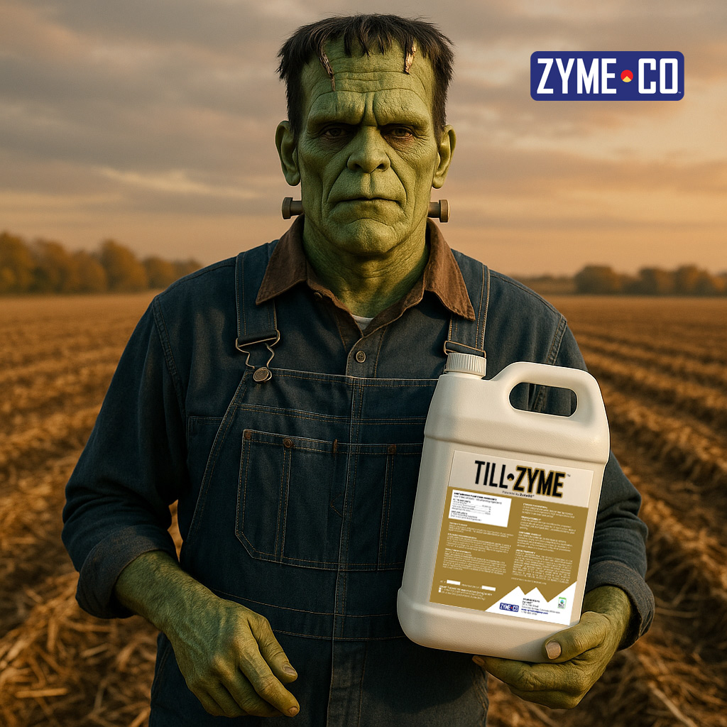 zymecompany's tweet image. Meet FrankenZyme, a big fan of TillZyme because this product helps give the dead stuff new life.  Accelerate residue breakdown for next season’s plant-ready nutrients. Learn more here: zymecompany.com/accelerating-s…
