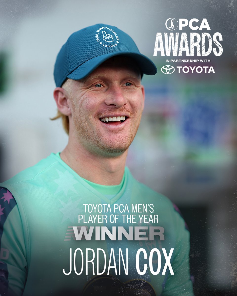 Whenever he was at the crease this summer, you couldn't take your eyes off him 😳

His innovation, ingenuity &amp; sheer power saw him produce magical innings that left everyone aghast 🪄

The 2025 Toyota PCA Men's Player of the Year is Jordan Cox 🙌

#PCAawards