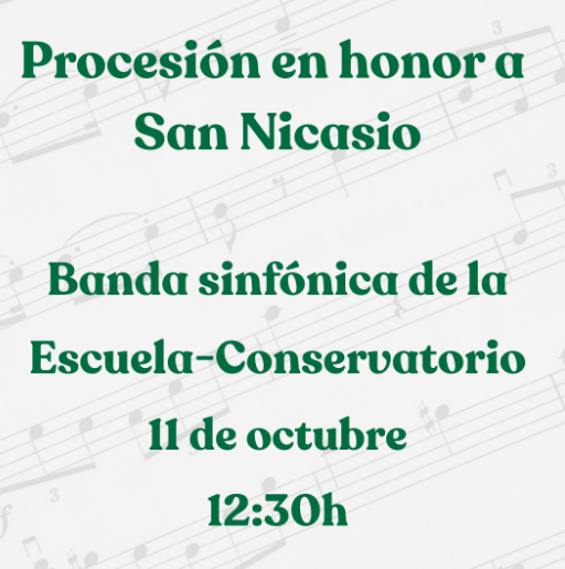 El Sábado 11 de octubre a las 12:30 h, nuestra Banda Municipal de Música de Leganés participará en la procesión en honor a San Nicasio, patrón de nuestra ciudad.

¡Te esperamos para compartir juntos este momento especial! 

#EscuelaConservatorioMRS