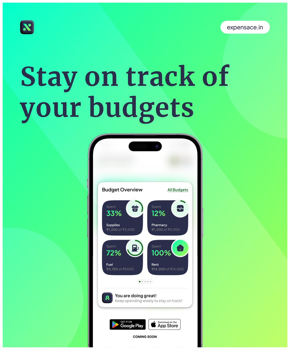expensace's tweet image. Never lose track of your money again.

Your budget, your rules—see everything at a glance, stay focused, and watch your savings grow.

ExpensAce keeps you on track, always.

#BudgetOverview #TrackYourRupees #SmartSpending #ExpenseTracker #MoneyMatters #BudgetingApp