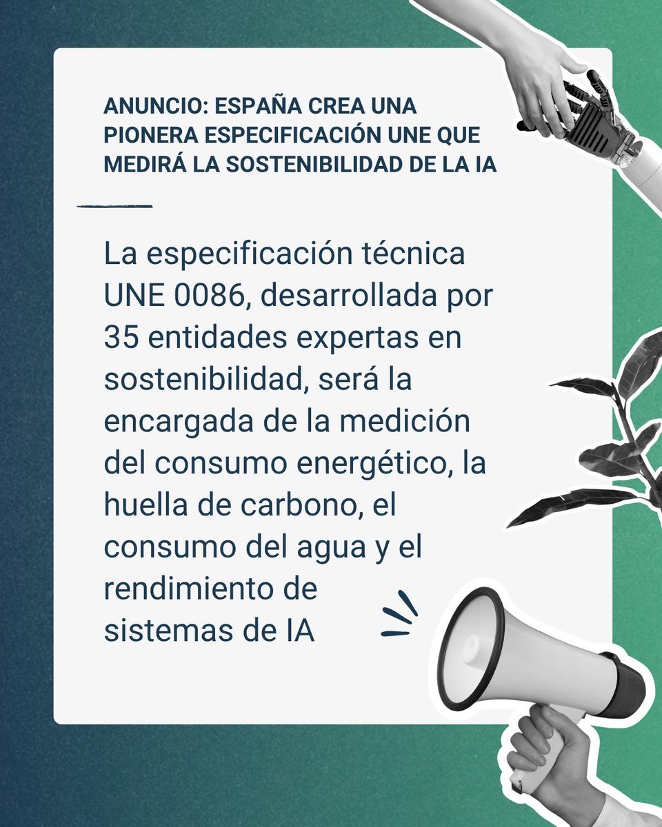 📢España crea una pionera especificación UNE que medirá la sostenibilidad de la IA

Un paso clave hacia la futura estandarización europea, posicionando a 🇪🇸 en la vanguardia de la definición de normas internacionales en sostenibilidad tecnológica 🌱🤖

🔗 digital.gob.es/comunicacion/n…