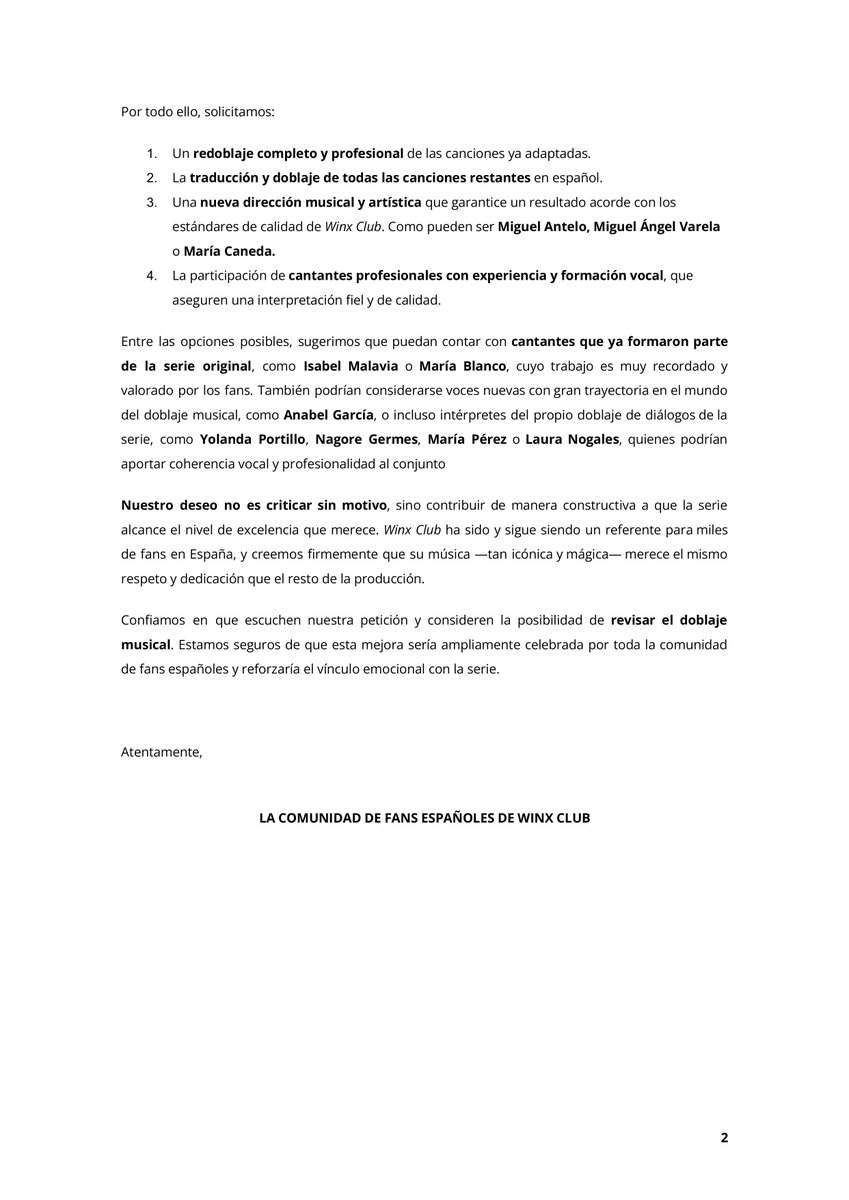 Carta formal para los responsables del doblaje musical.
<a href="/NetflixES/">Netflix España</a> <a href="/dubbingbrothers/">Dubbing Brothers</a> <a href="/RainbowSrlStaff/">Rainbow Srl Staff</a>