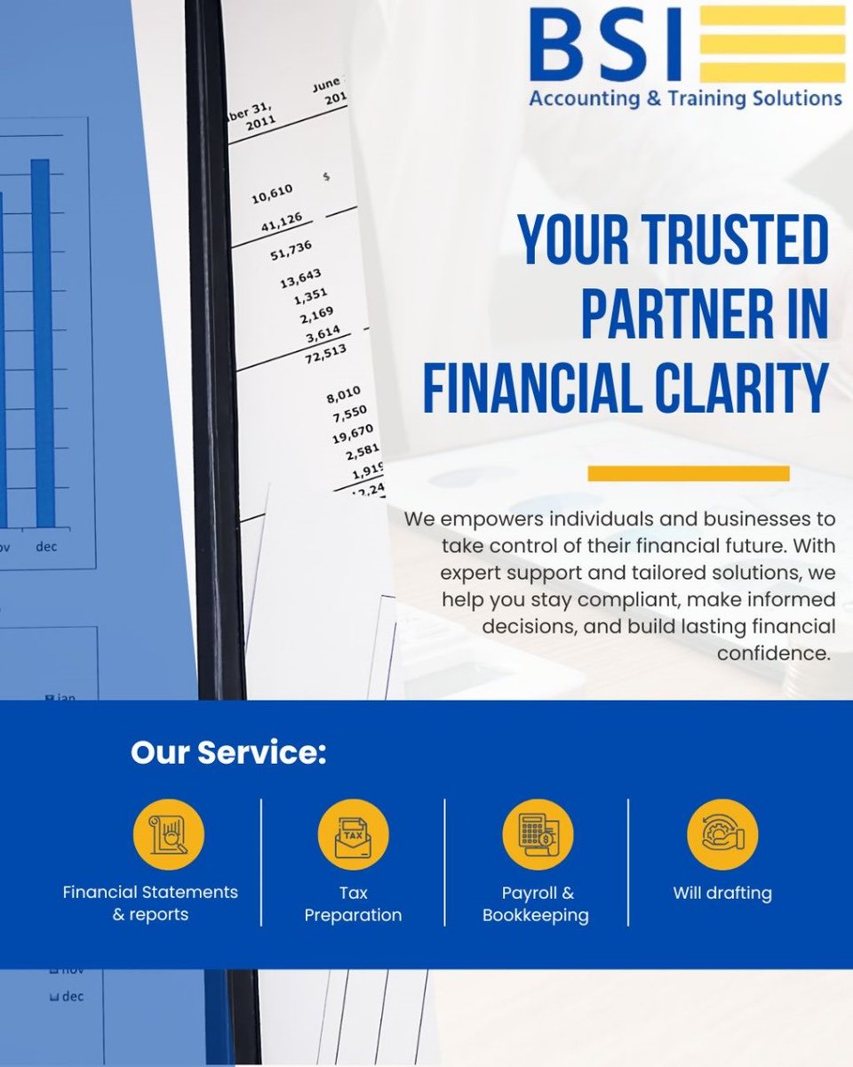 bsiaccountingsa's tweet image. Building wealth with clarity and care📊✨

We simplify the numbers so you can focus on growth, strategy and success🚀📊

#financemadesimple #AccountingMadeSimple #unlockyourpotential #ProfessionalServices #FinancialFreedom #businessdevelopment #bsisa