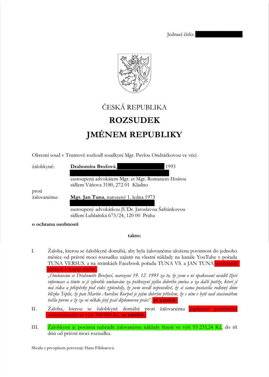 Nebát se a nekrást! Pravda a láska zvítězí! Je ale potřeba bojovat a nevzdat to! ❤️✌️

Tady prvoinstanční rozsudek v odnoži KAUZY POUHÝCH 95 %! Včera Připravujeme repo..

ZA SVOU PRACÍ SI STOJÍME NE Z 95 %, ALE ZE 100 %!

youtube.com/playlist?list=…

#tunaversus #jantuna
