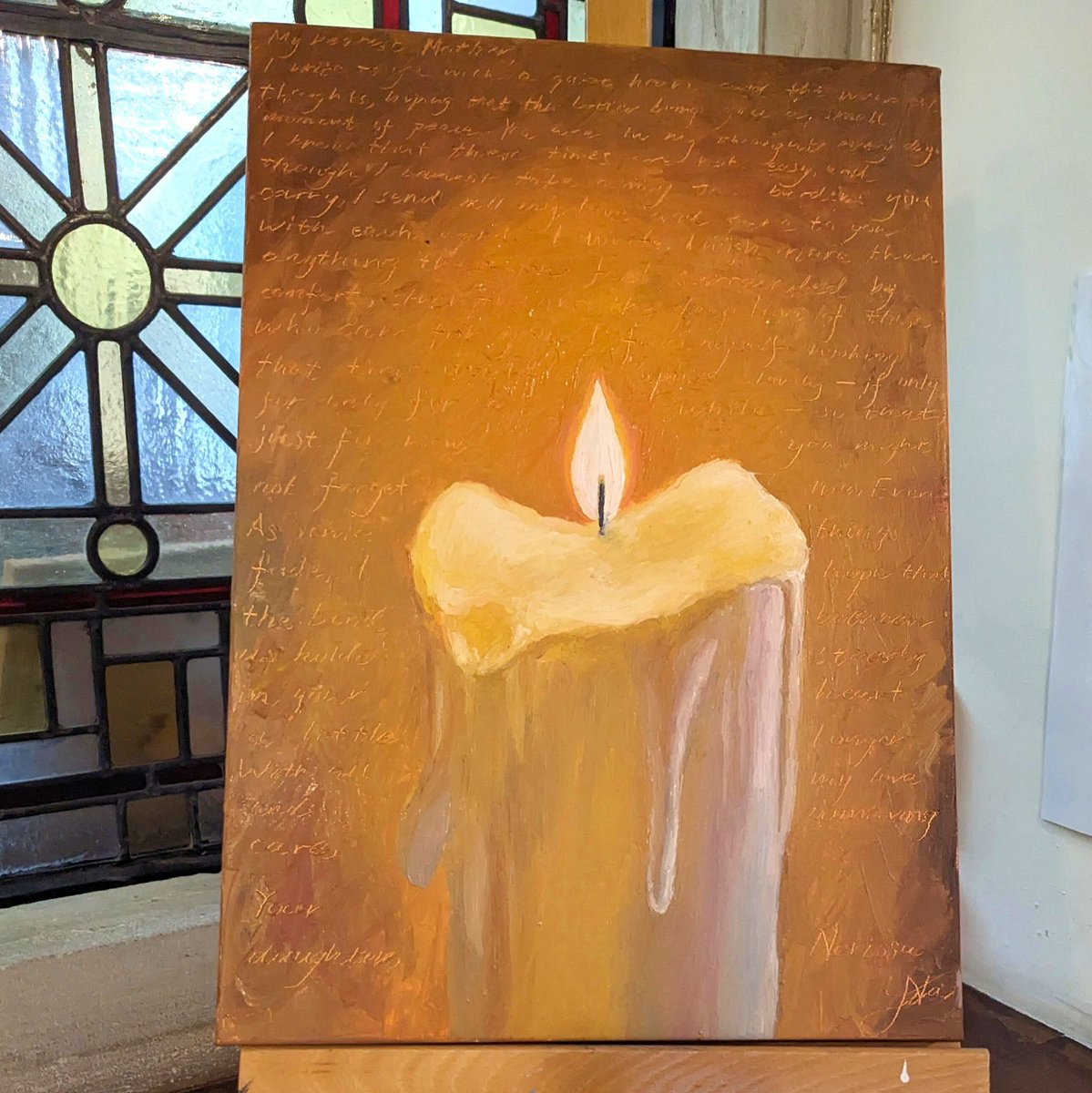 Just a few weeks left to visit our summer exhibition, Lux! Students from @TheLeysSchool have produced superb works exploring light and faith. Nerissa's stunning piece explores how we hold onto connection when words may no longer be fully understood or remembered. #WesleysChapel