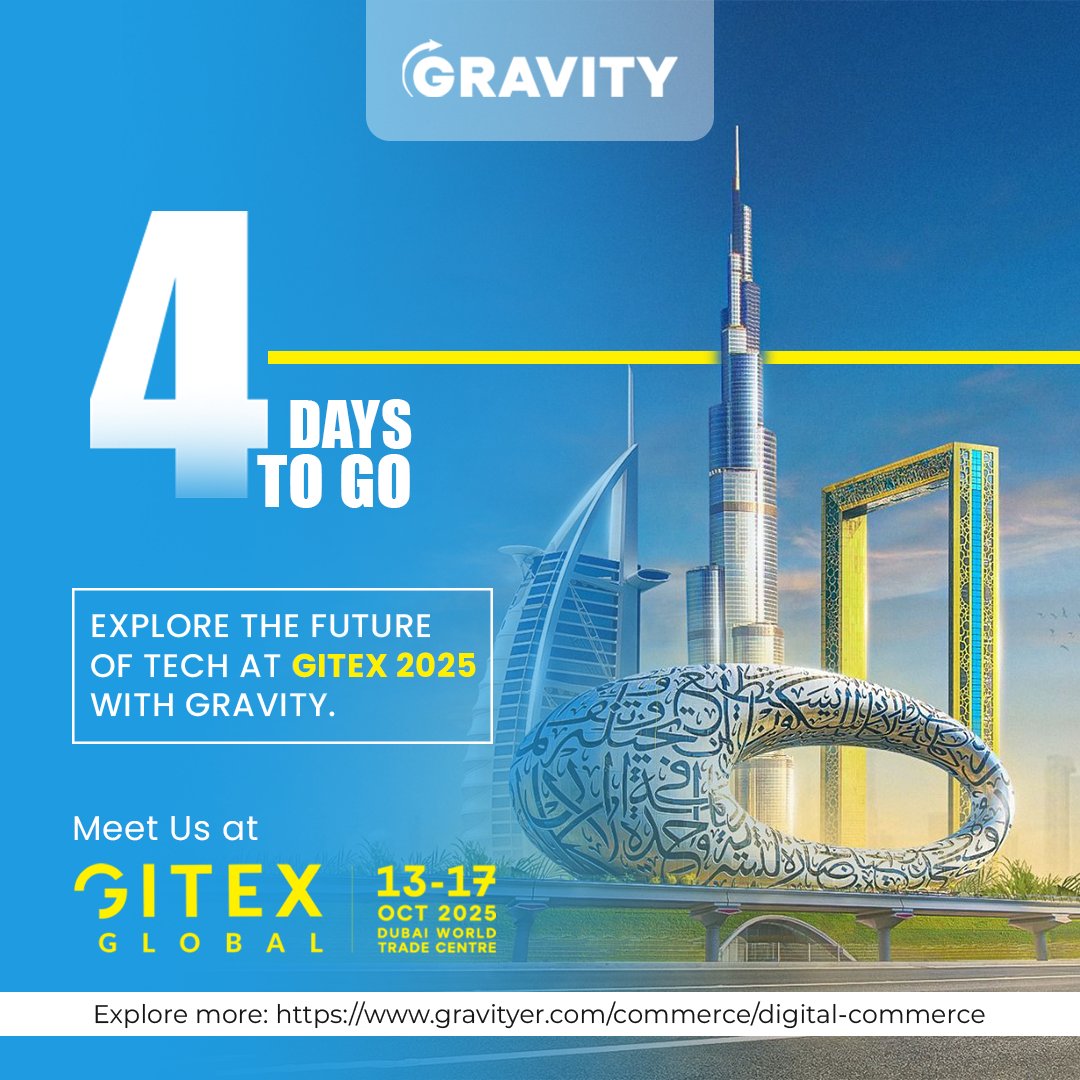 Techgravityer's tweet image. The Countdown Begins!
We’re just days away from GITEX GLOBAL 2025!
13th – 17th October 2025
Dubai World Trade Centre
Gravity Engineering Services is excited to be part of this global tech event.
Stay tuned for more!
#teamgravity