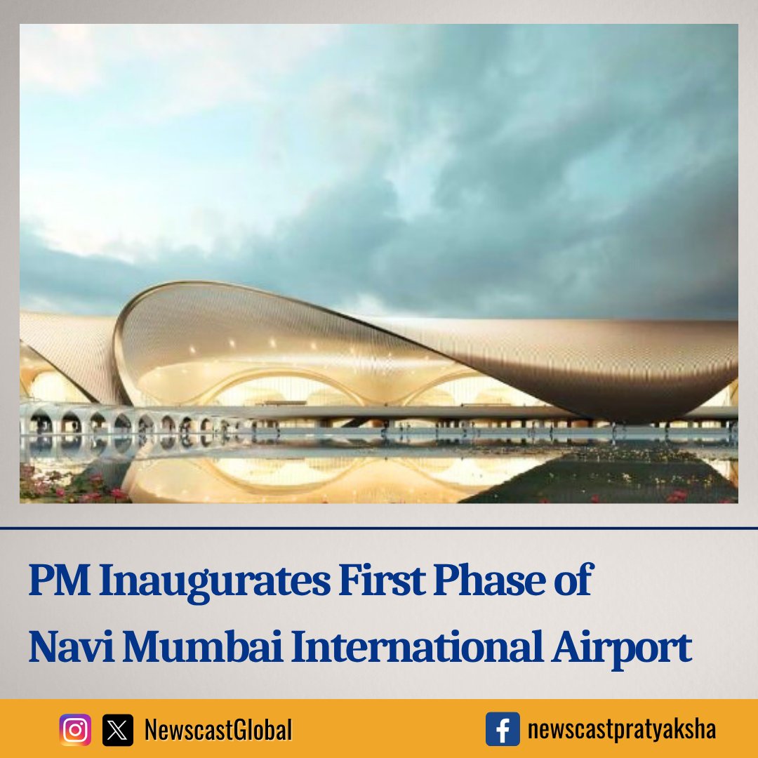 NewscastGlobal's tweet image. PM @NarendraModi inaugurates the first phase of #NaviMumbaiInternationalAirport, ending a long wait. “This airport will put Navi Mumbai on the global air map and make the Mumbai region #Asia’s biggest #connectivity hub — a true symbol of India’s progress,” said PM.