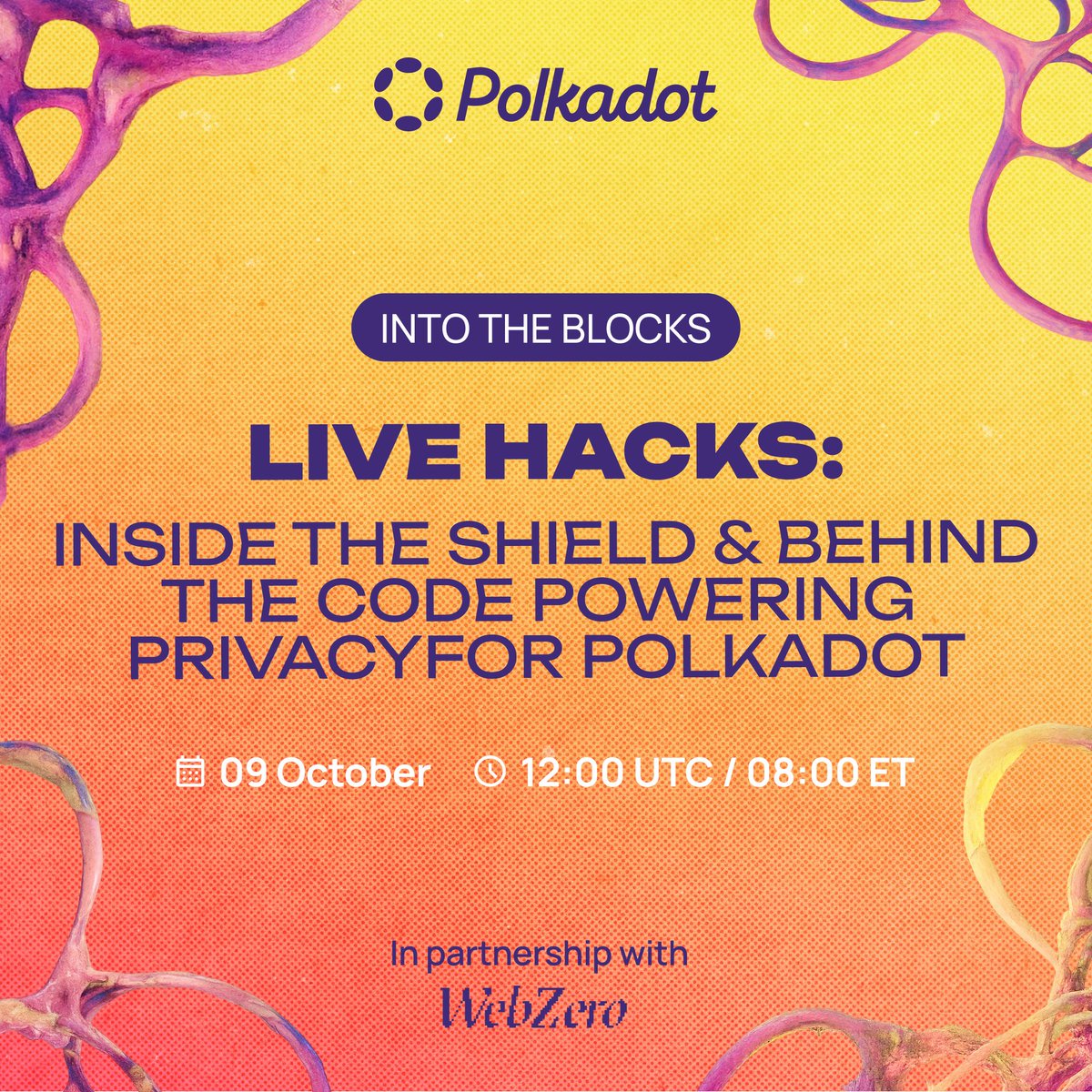 Polkadot's tweet image. Starting soon → the @KusamaShield crew goes live with @sachalansky, unpacking how they built the first full-scale privacy dapp on Polkadot.
Powered by ZK proofs + PolkaVM.
Built to scale.
12:00 PM UTC
@joinwebzero