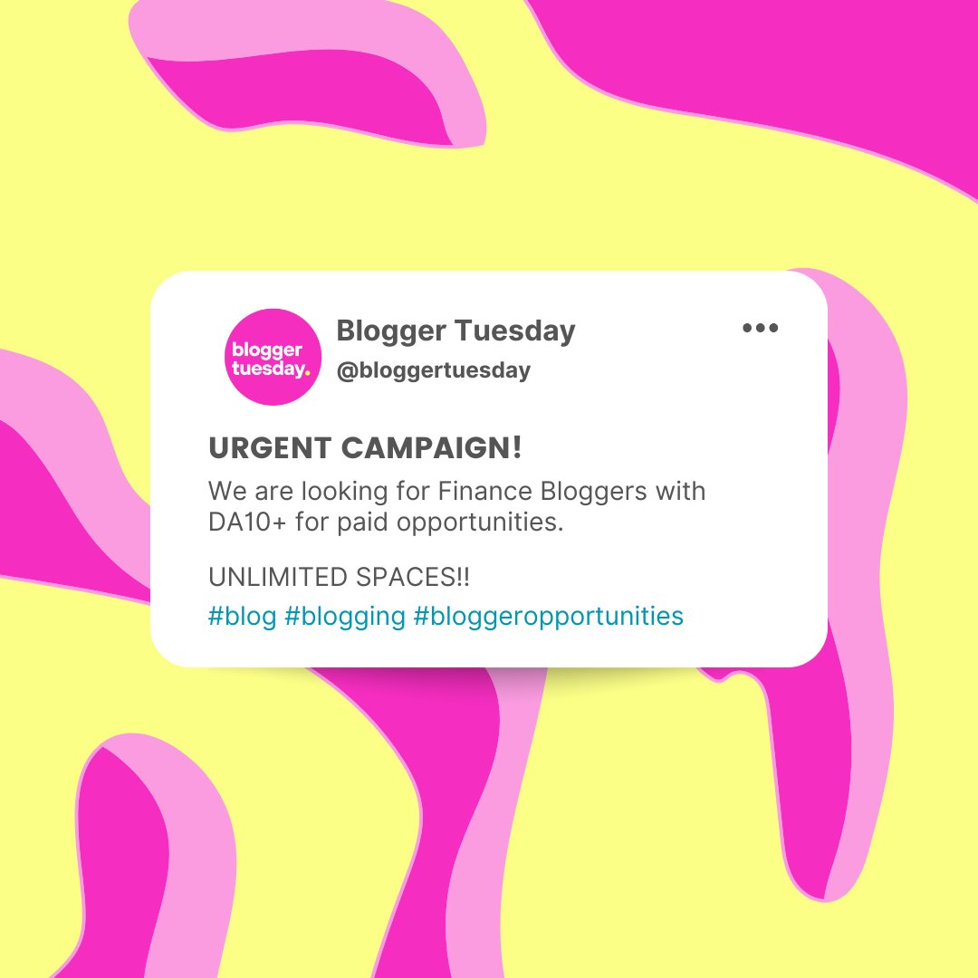 BloggerTuesday's tweet image. 🚨ATTENTION BLOGGERS!🚨

We have unlimited positions available for bloggers within the Finance niche!

Drop your links below if you think you fit this category

#blog #blogging #blogger #paidopportunities #digitalwriting #financebloggers