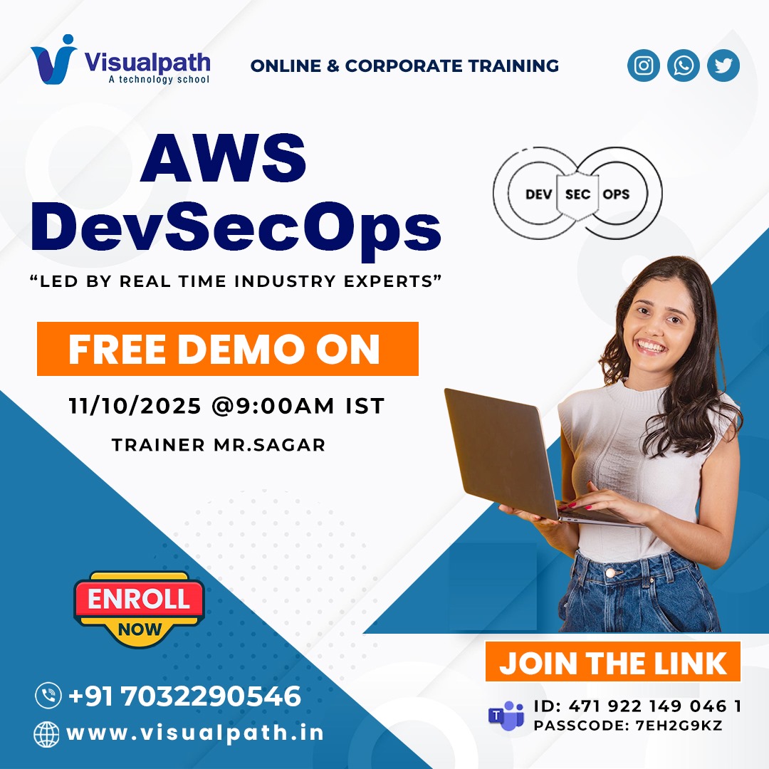 VisualpathPro's tweet image. 🌟 Unlock the Power of AWS DevSecOps – Free Online Demo! 🌟
📅 Date: 11/10/2025 | ⏰ Time: 9:00 AM IST
🔗 Join Now: bit.ly/42wXhUY
🆔 Meeting ID: 471 922 149 046 1 | 🔑 Passcode: 7Eh2g9kz
📞 Call/WhatsApp: wa.me/c/917032290546
🌐 Visit: visualpath.in/aws-devsecops-…
#AWS