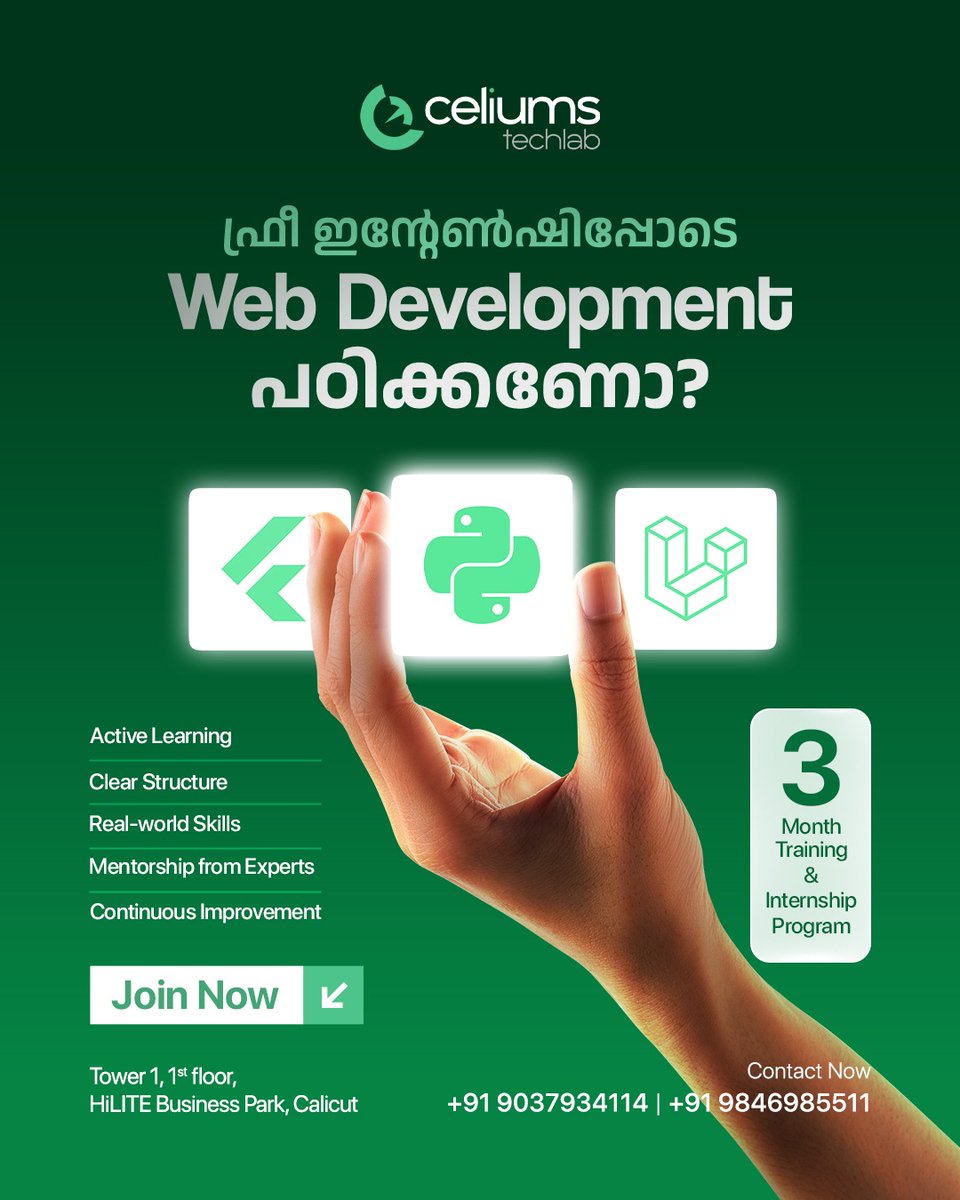 celiumstechlab's tweet photo. Looking to build a career in Web Development?
Join Celiums Techlab’s 3-Month Training &amp; Internship Program and gain:
✅ Active Learning
✅ Real-world Project Skills
✅ Mentorship from Industry Experts
✅ Continuous Growth &amp; Guidance https://t.co/s9AAV32hZA