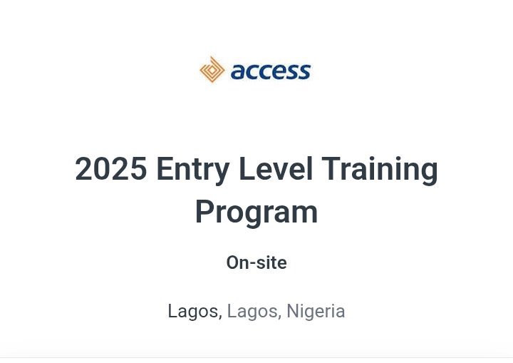 JOB ALERT

Access Bank 2025 Entry Level Training Program is now open!

Program Tracks

1. ELTP Grad. For high-potential graduates ready to shape the future of banking. Applicants require a minimum of a Second-Class Upper Division (2:1) degree in any discipline from an accredited