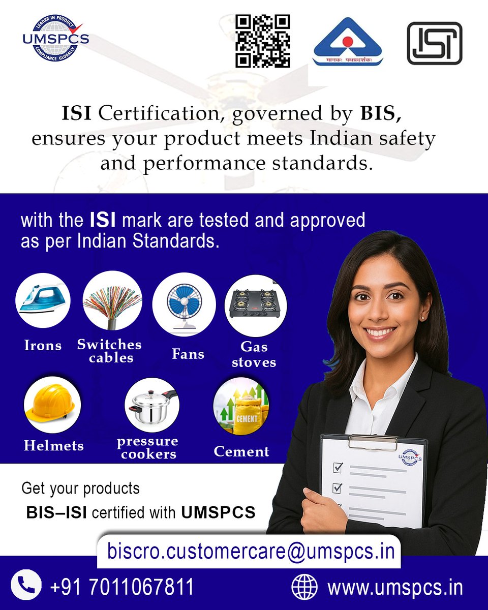UMSPCS_Official's tweet image. ✅ Ensure Your Product Meets Indian Safety Standards! 🇮🇳
Get your products BIS–ISI Certified with UMSPCS 🔖

📞 Contact us today!
 🌐umspcs.in
 📱+91 7011067811

#BIS #ISICertification #IndianStandards #SafetyCertified #BISIndia #ProductCertification