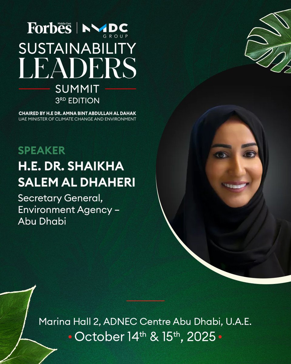 Leading efforts to preserve our planet’s natural heritage, H.E. Dr. Shaikha Salem Al Dhaheri, Secretary General of the Environment Agency – Abu Dhabi, continues to champion environmental protection and sustainability across the UAE and beyond. 
 Join her at the Forbes Middle East